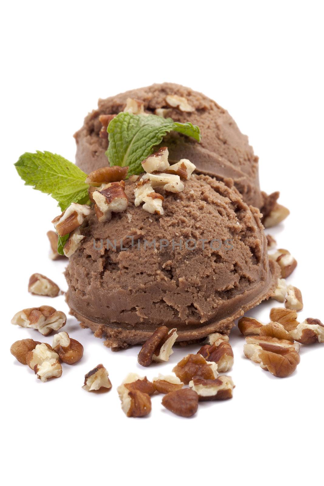 chocolate almond premium ice cream with mint leaf by kozzi