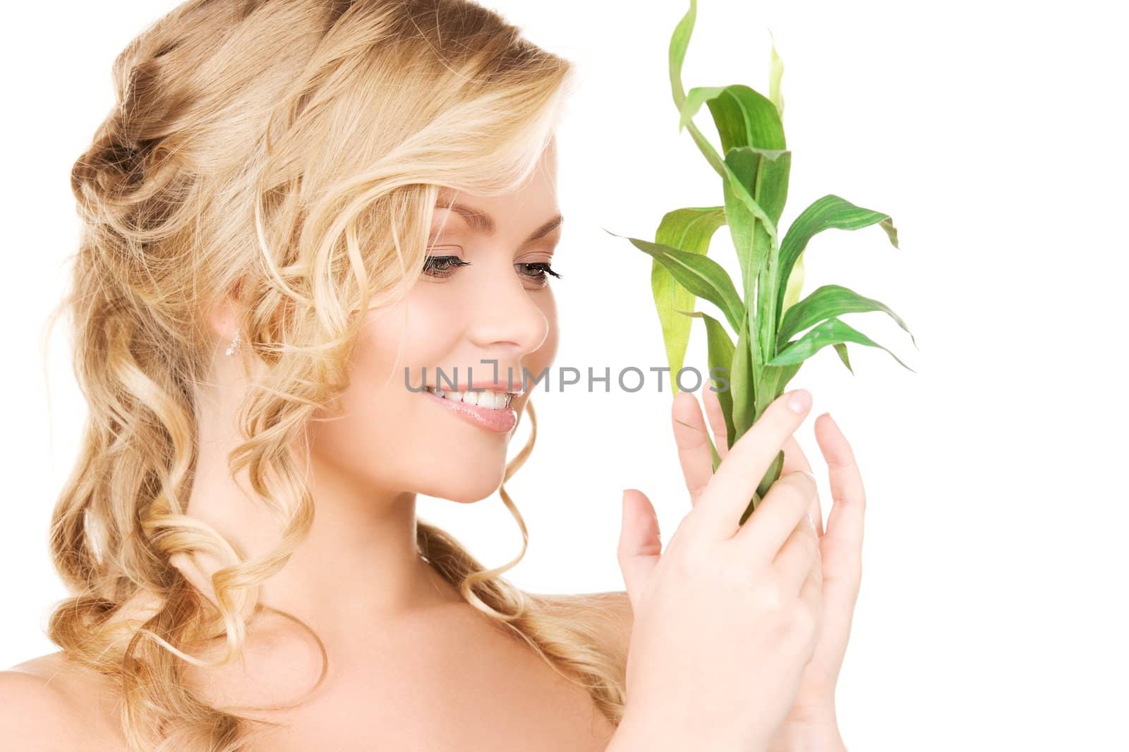 picture of woman with sprout over white