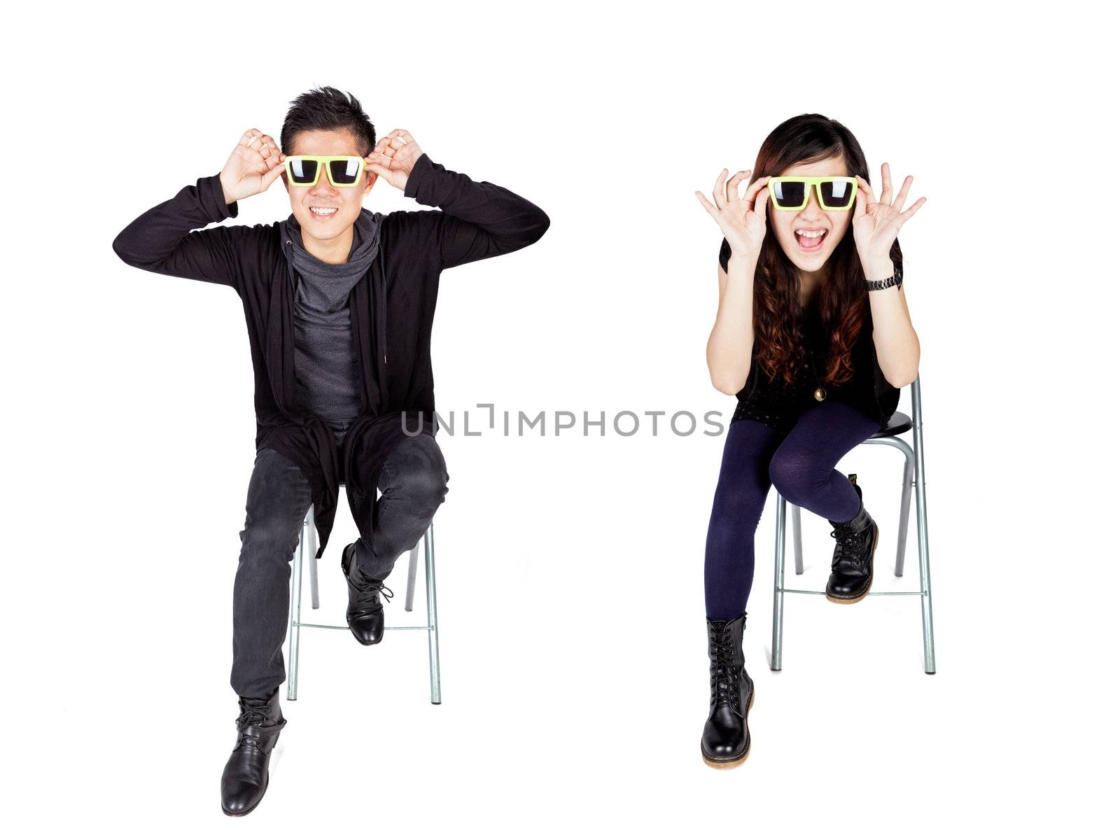 Asian fashion couple with sunglasses