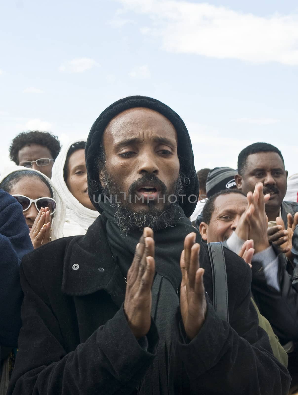 QASER EL YAHUD , ISRAEL - JAN 19 : Unidentified Ethiopian orthodox Christians  participates in the baptising ritual during the epiphany at Qaser el yahud , Israel in January 19 2012