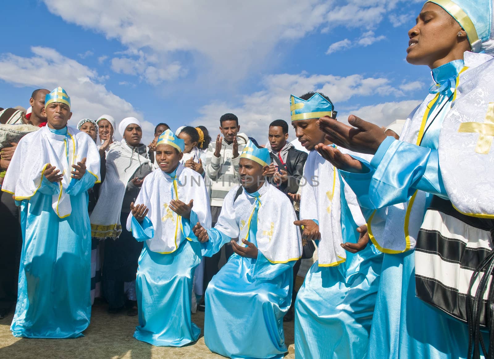 QASER EL YAHUD , ISRAEL - JAN 19 : Unidentified Ethiopian orthodox Christians  participates in the baptising ritual during the epiphany at Qaser el yahud , Israel in January 19 2012