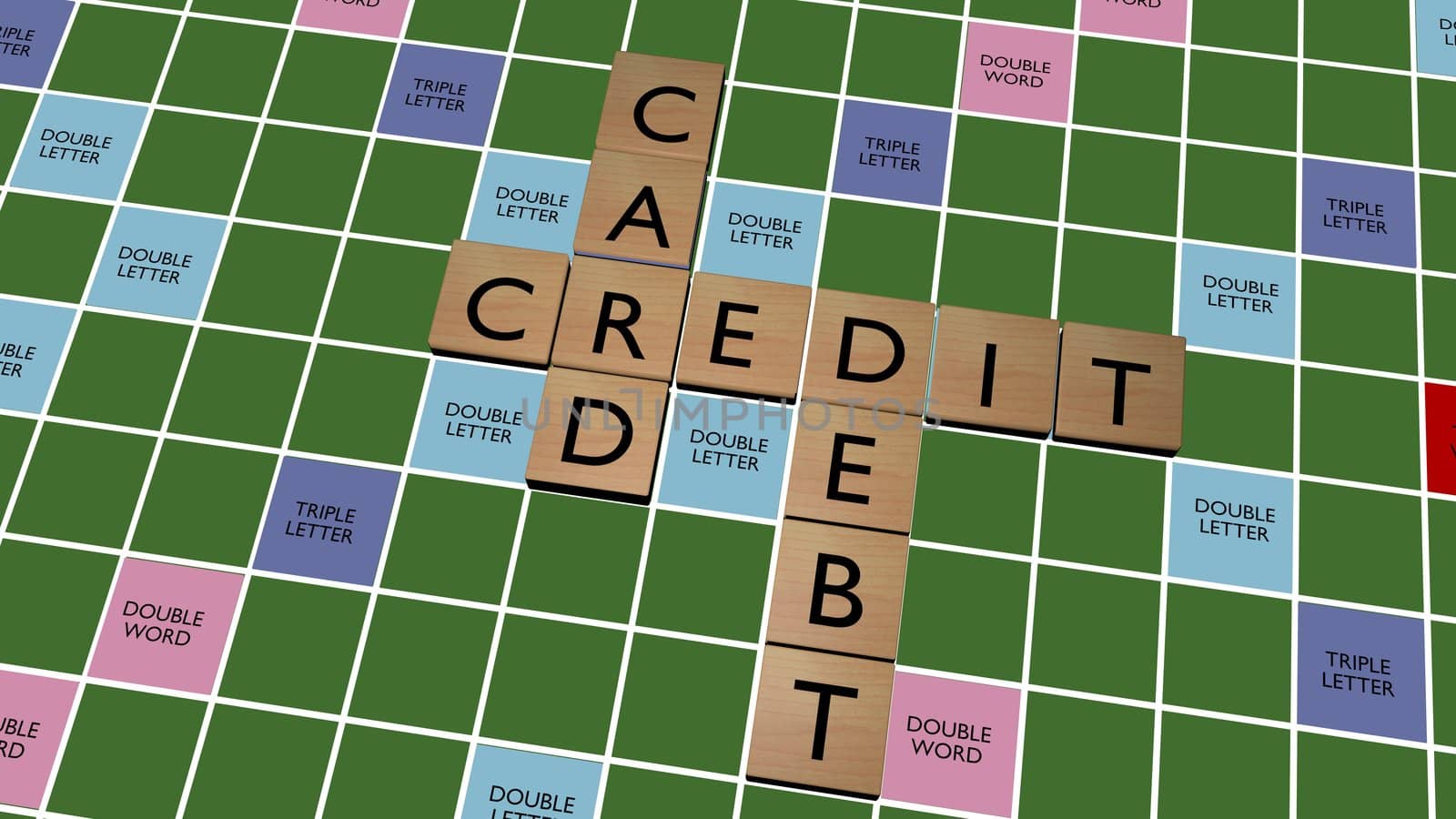 Credit card debt crossword on fake scrabble board