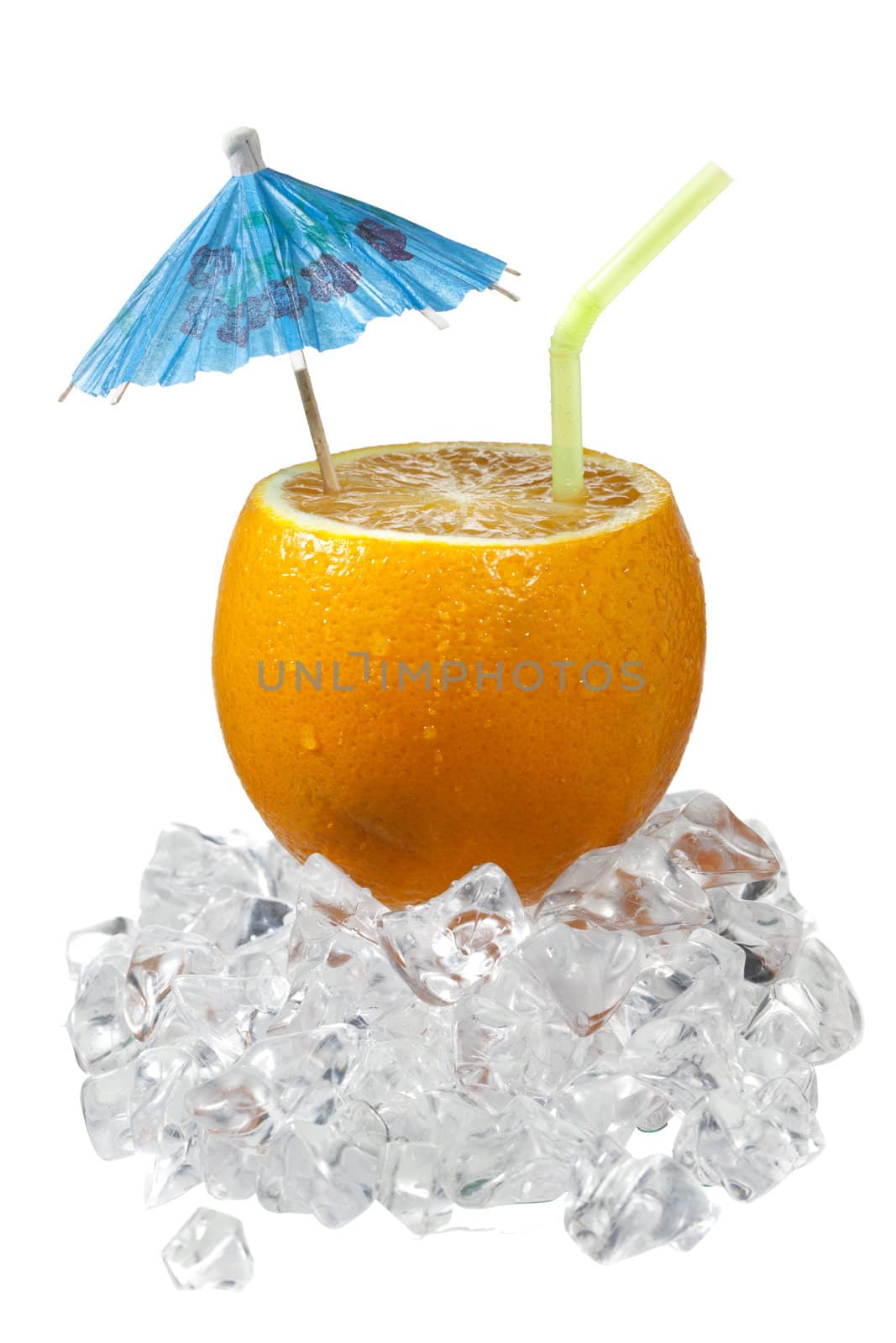 sliced orange with drinking straw and umbrella by kozzi
