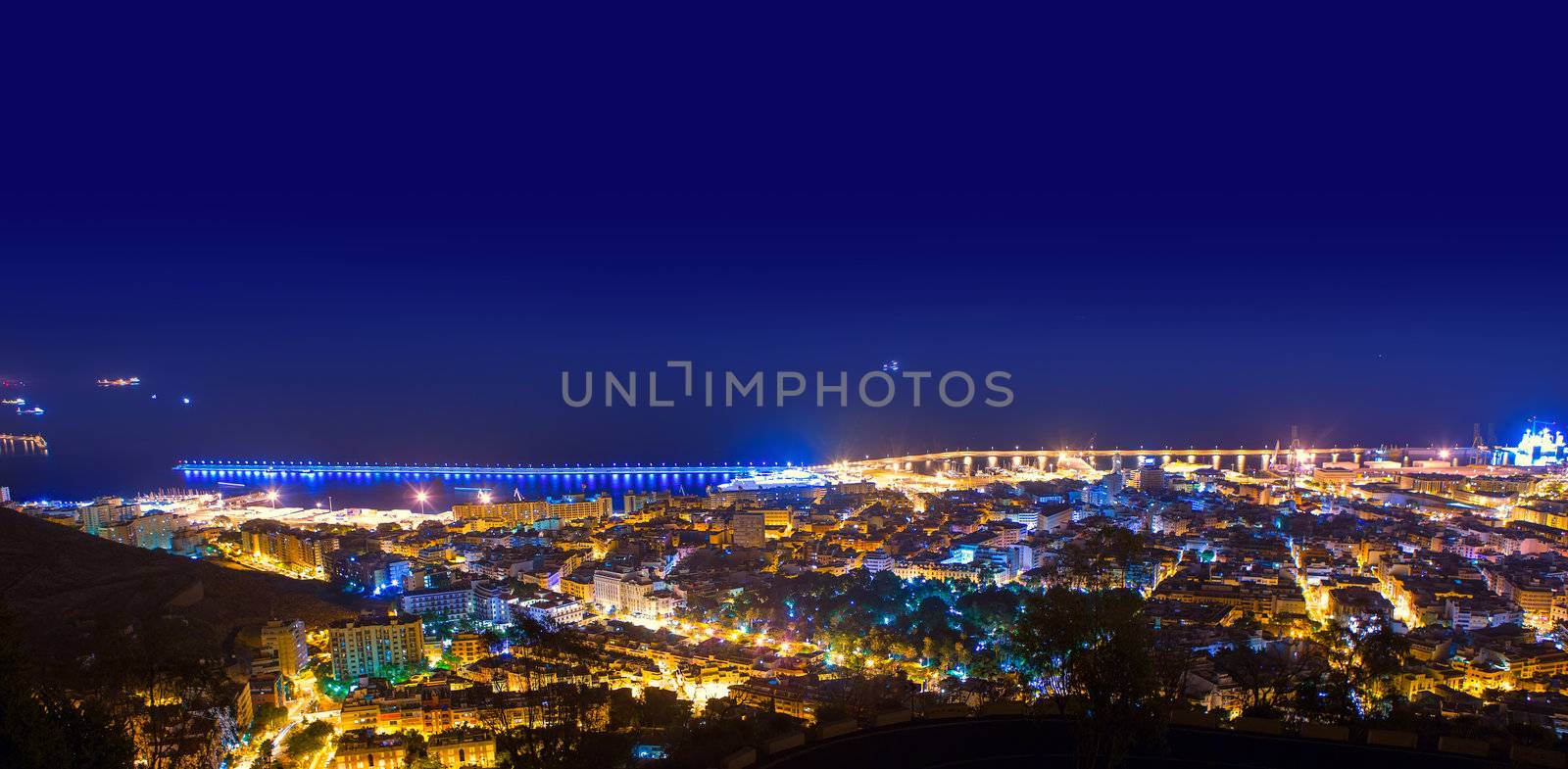 Aerial night in Santa Cruz de Tenerife at Canary Islands