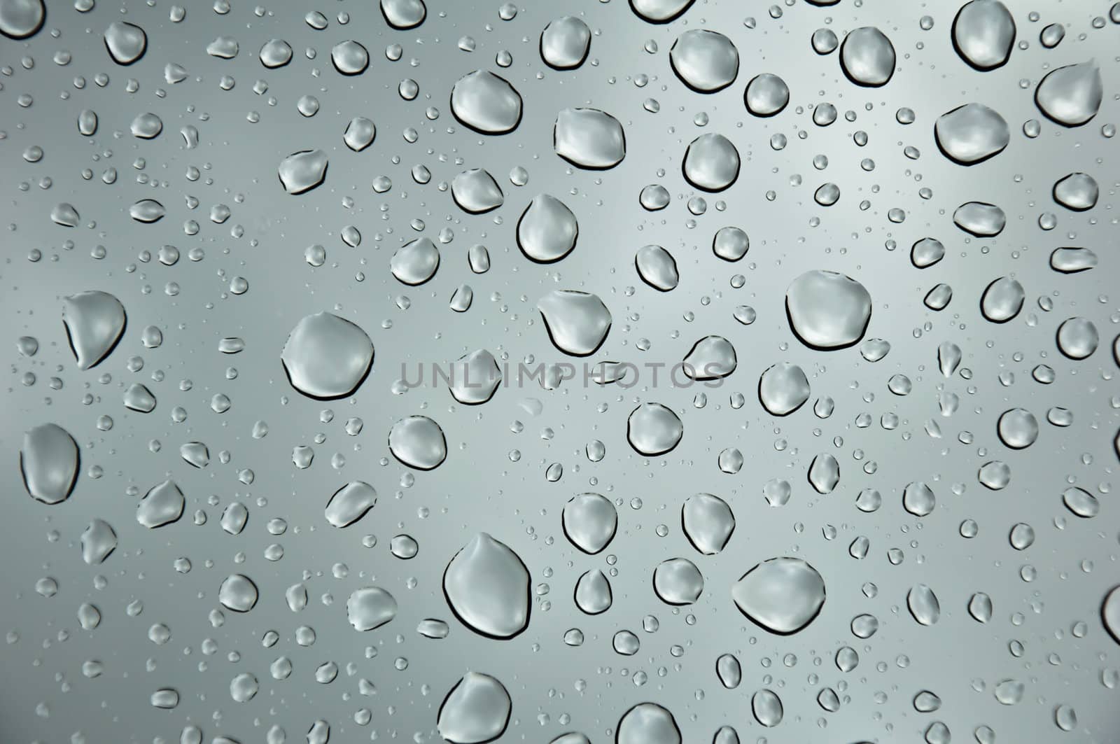 background image of rain drops on glass with a bright sky behind