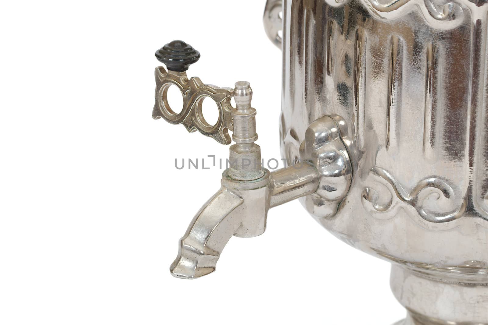 Russian samovar, detail, isolated on a white background, with clipping path
