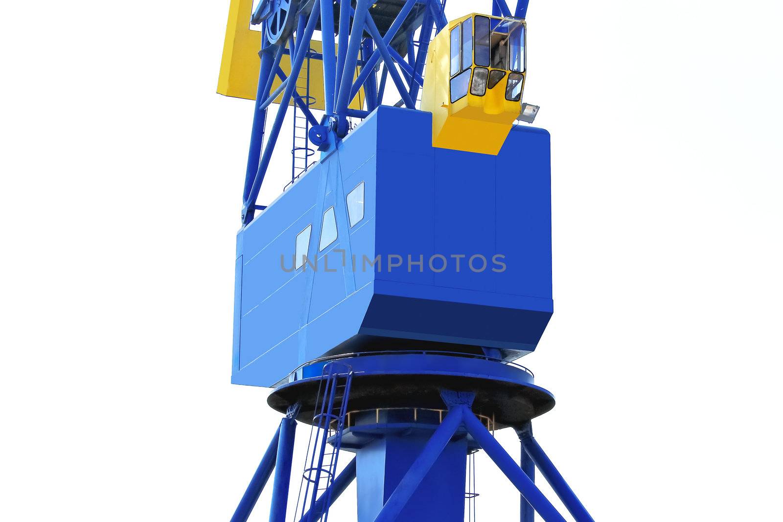 Port crane cabin close-up, isolated on white.