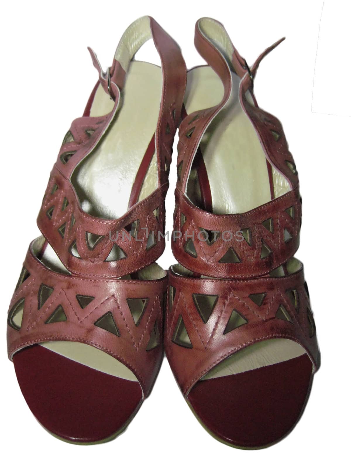 Red women footwear of a high hill isolated on the white background