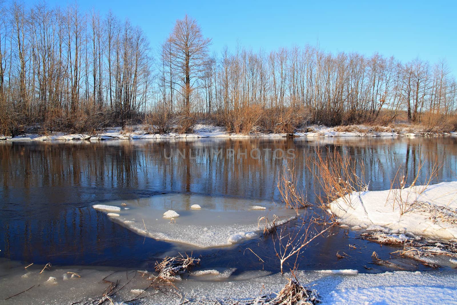 white ice on autumn river