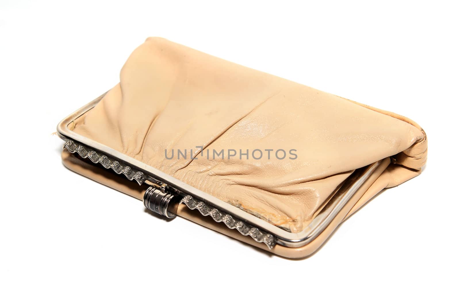 old purse on white background