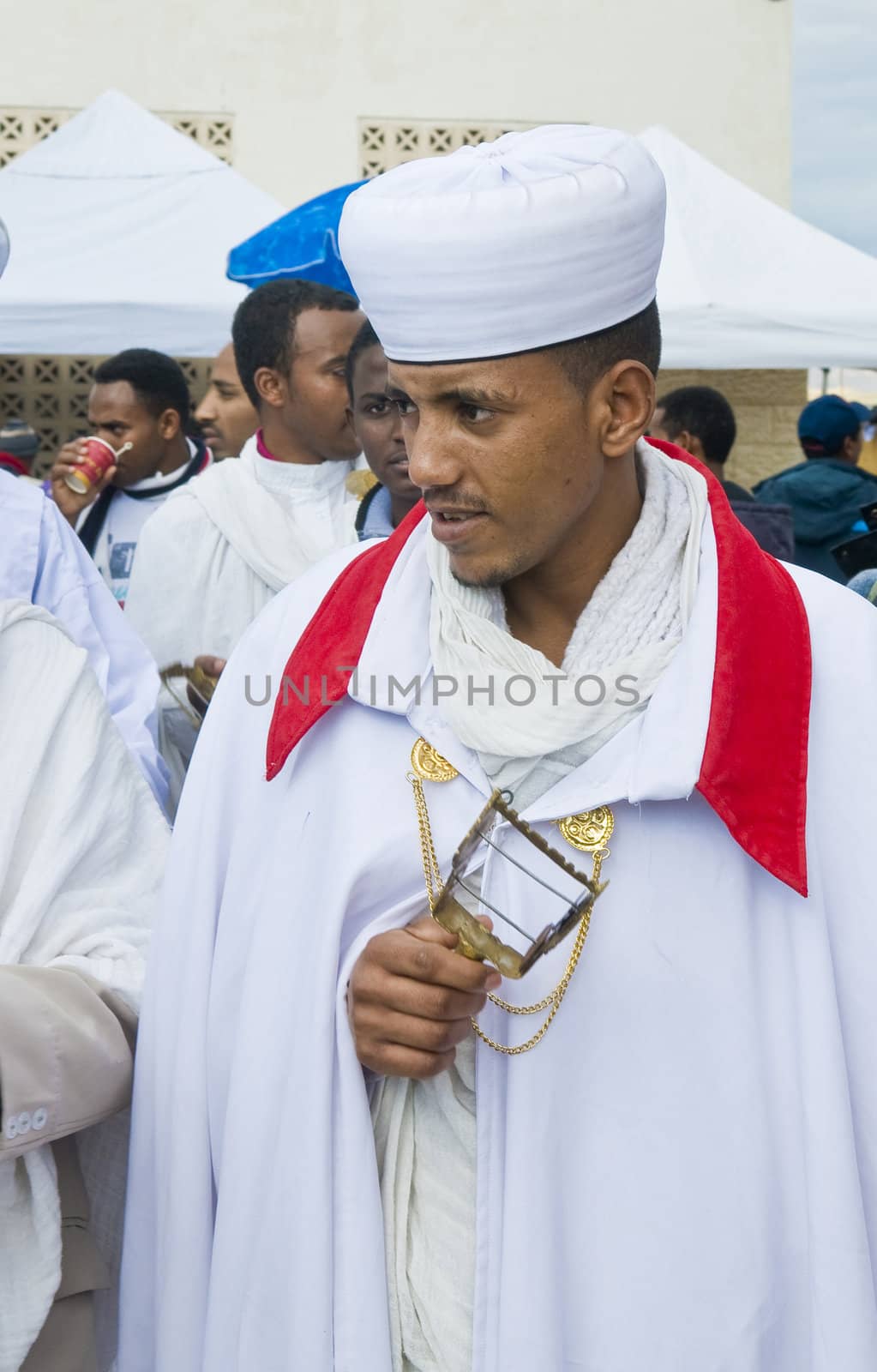 QASER EL YAHUD , ISRAEL - JAN 19 : Unidentified Ethiopian orthodox Christians  participates in the baptising ritual during the epiphany at Qaser el yahud , Israel in January 19 2012