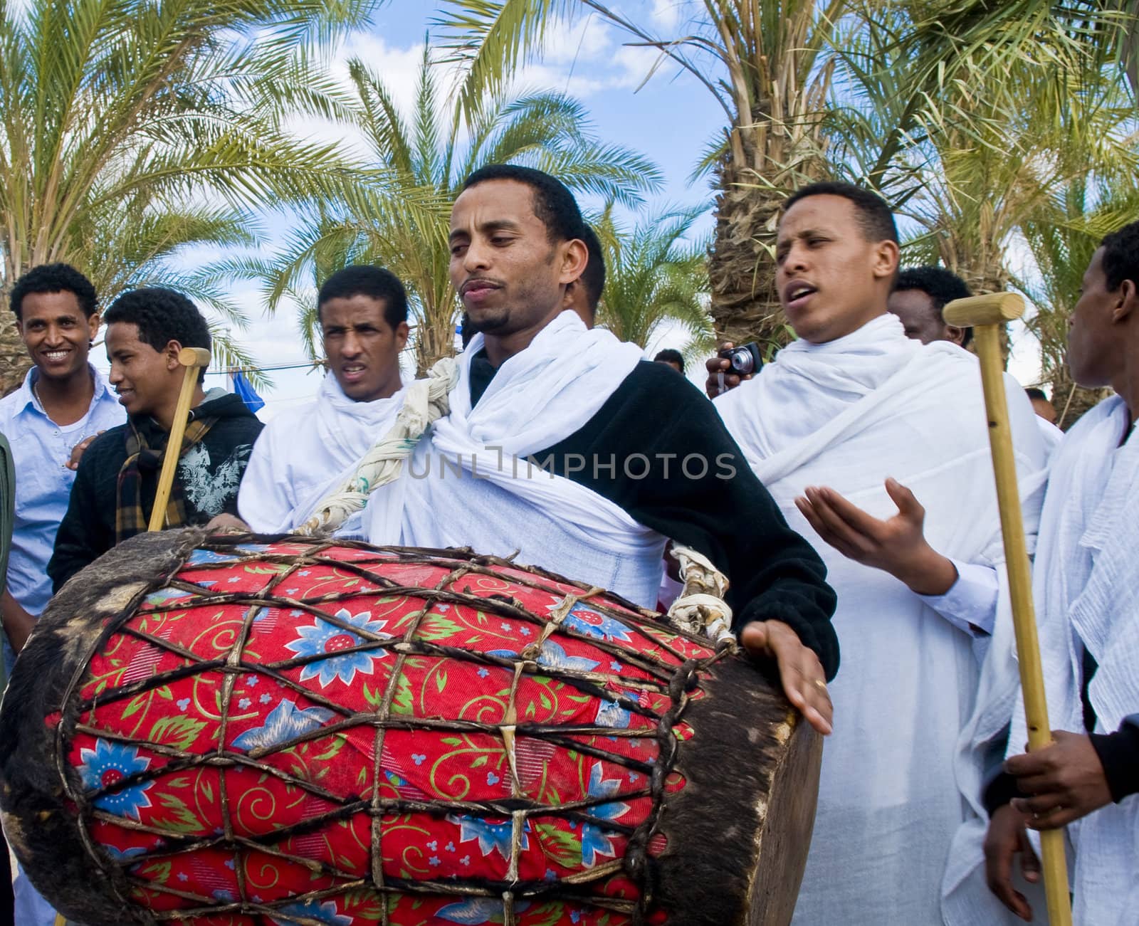 QASER EL YAHUD , ISRAEL - JAN 19 : Unidentified Ethiopian orthodox Christians  participates in the baptising ritual during the epiphany at Qaser el yahud , Israel in January 19 2012