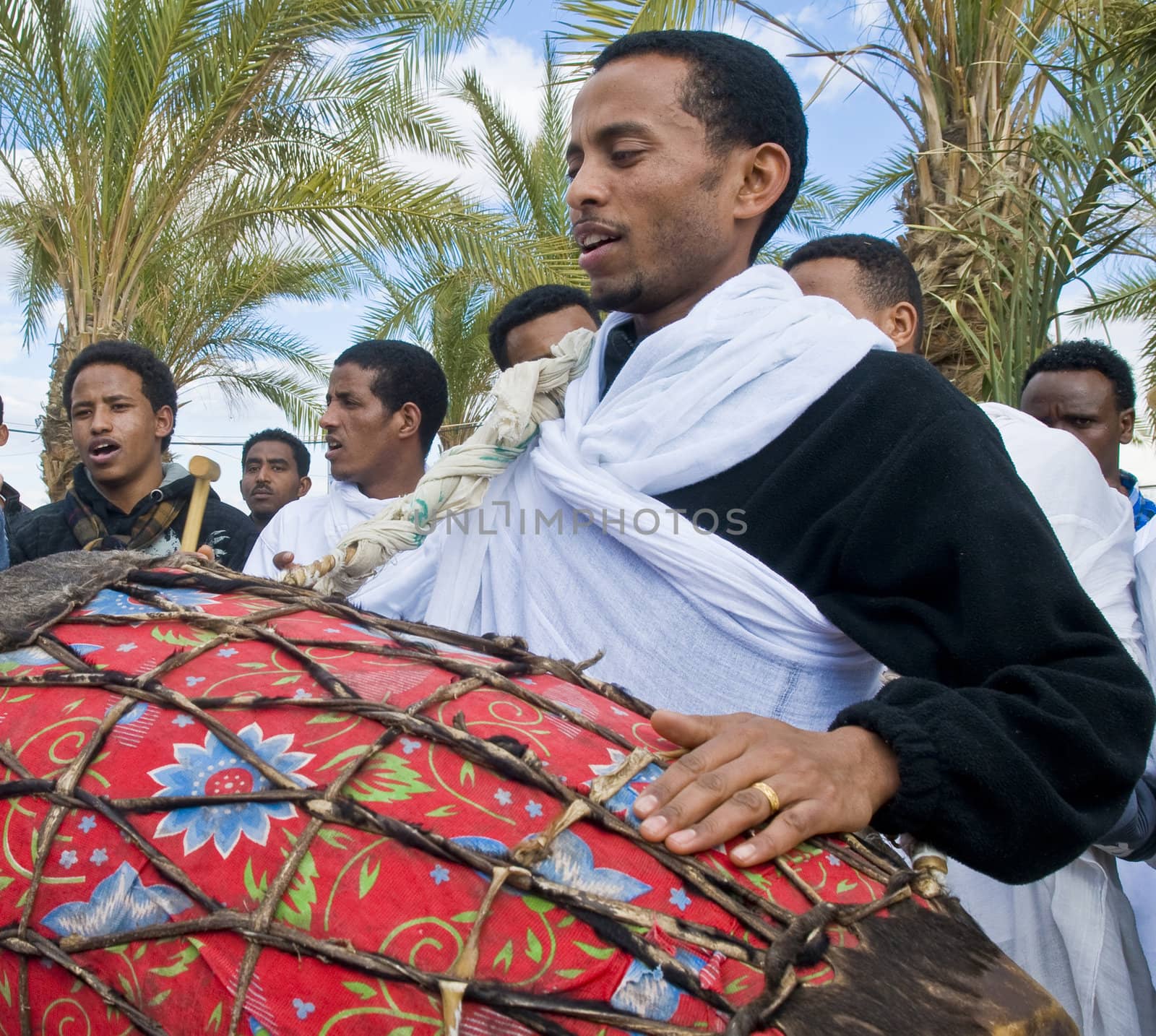 QASER EL YAHUD , ISRAEL - JAN 19 : Unidentified Ethiopian orthodox Christians  participates in the baptising ritual during the epiphany at Qaser el yahud , Israel in January 19 2012