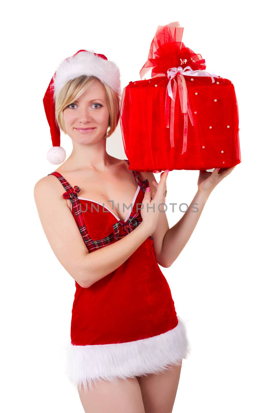 christmas girl seductive with gift isolated by alphacell