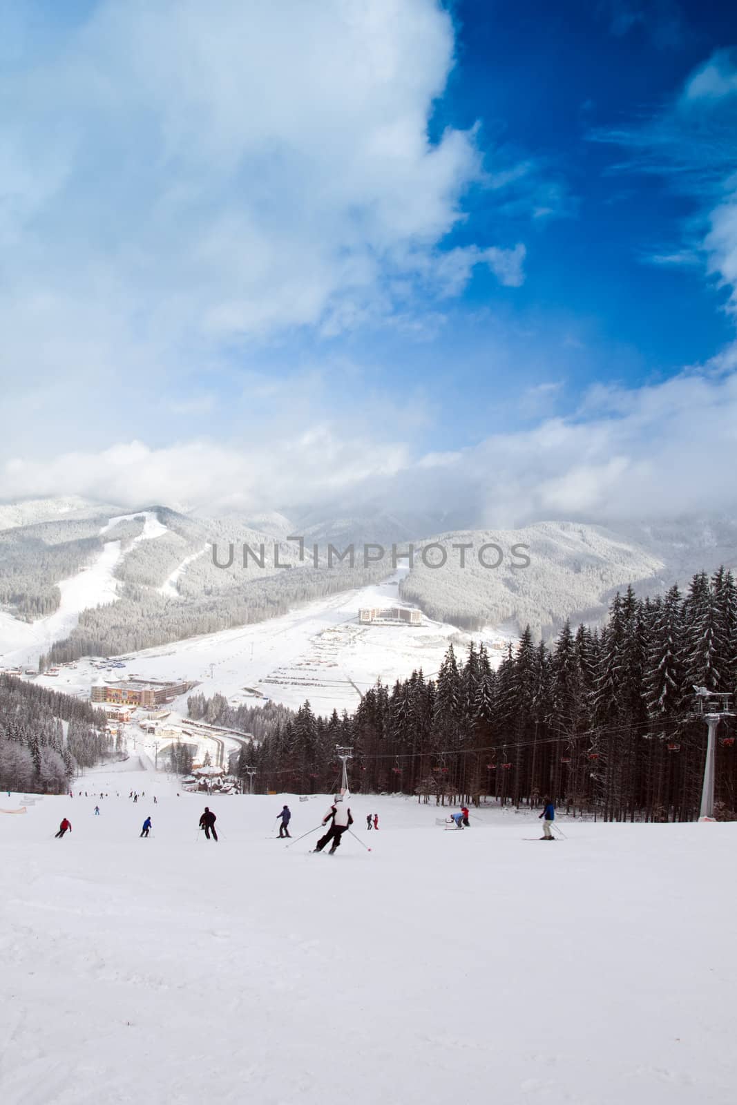 High mountain landscape with sun (alps in winter)