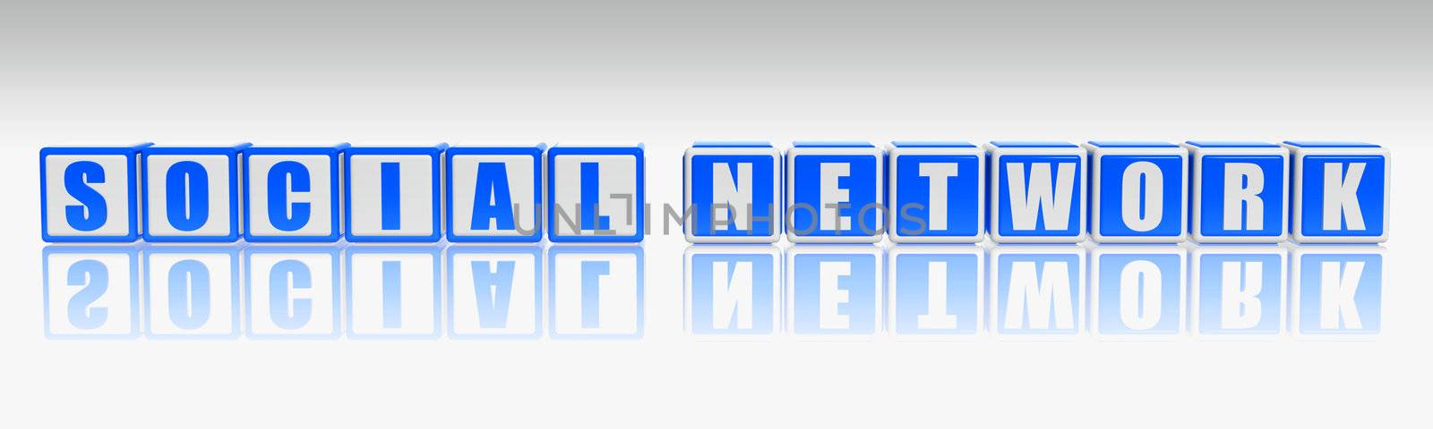 3d blue white cubes with letters - social network, word, text