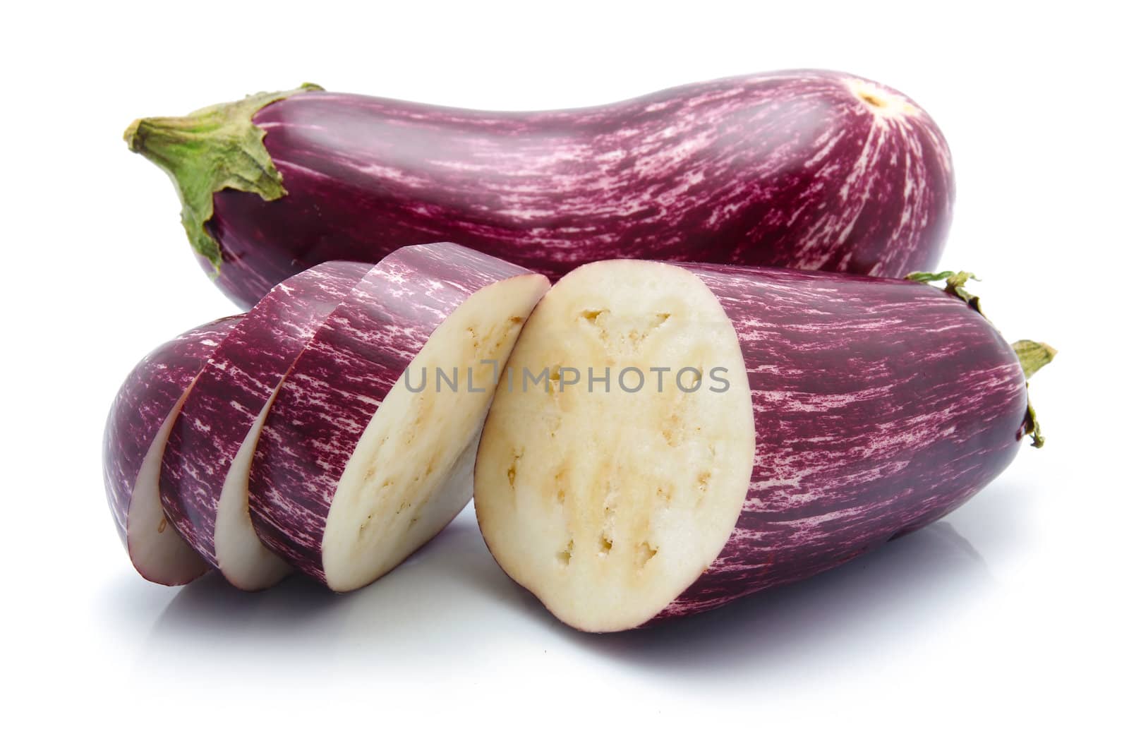 Purple eggplant vegetables isolated on white backgound