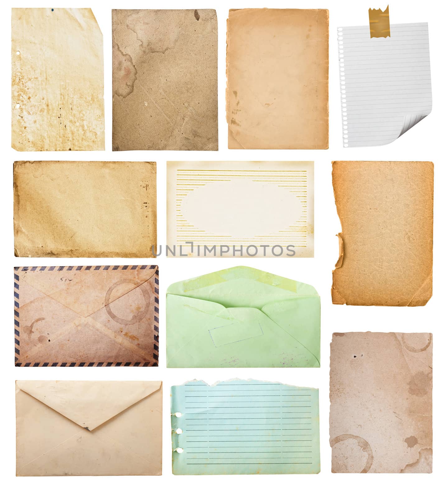 vintage paper collection, isolated in white background, clipping paths.