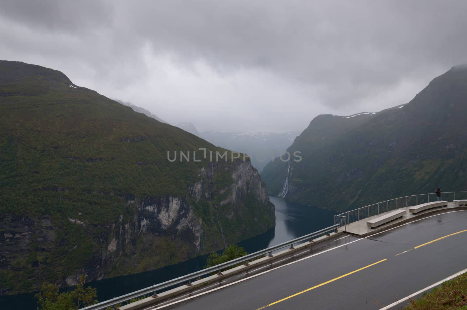 Viewpoint and road over Geiranger fjord.