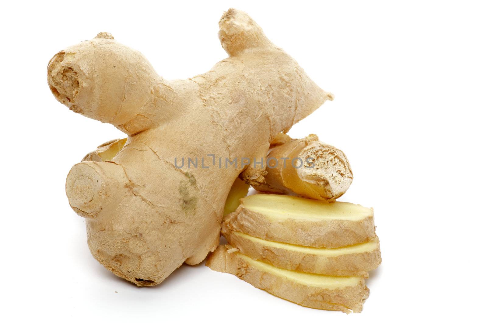 Ginger Full Body and Slices isolated on white background