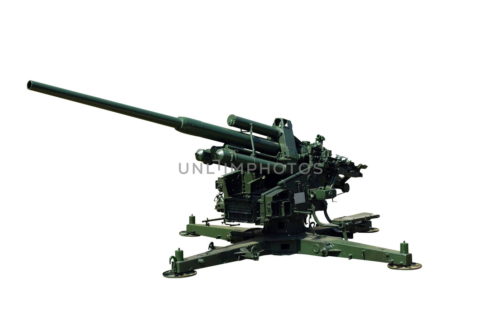 Antiaircraft gun isolated on white