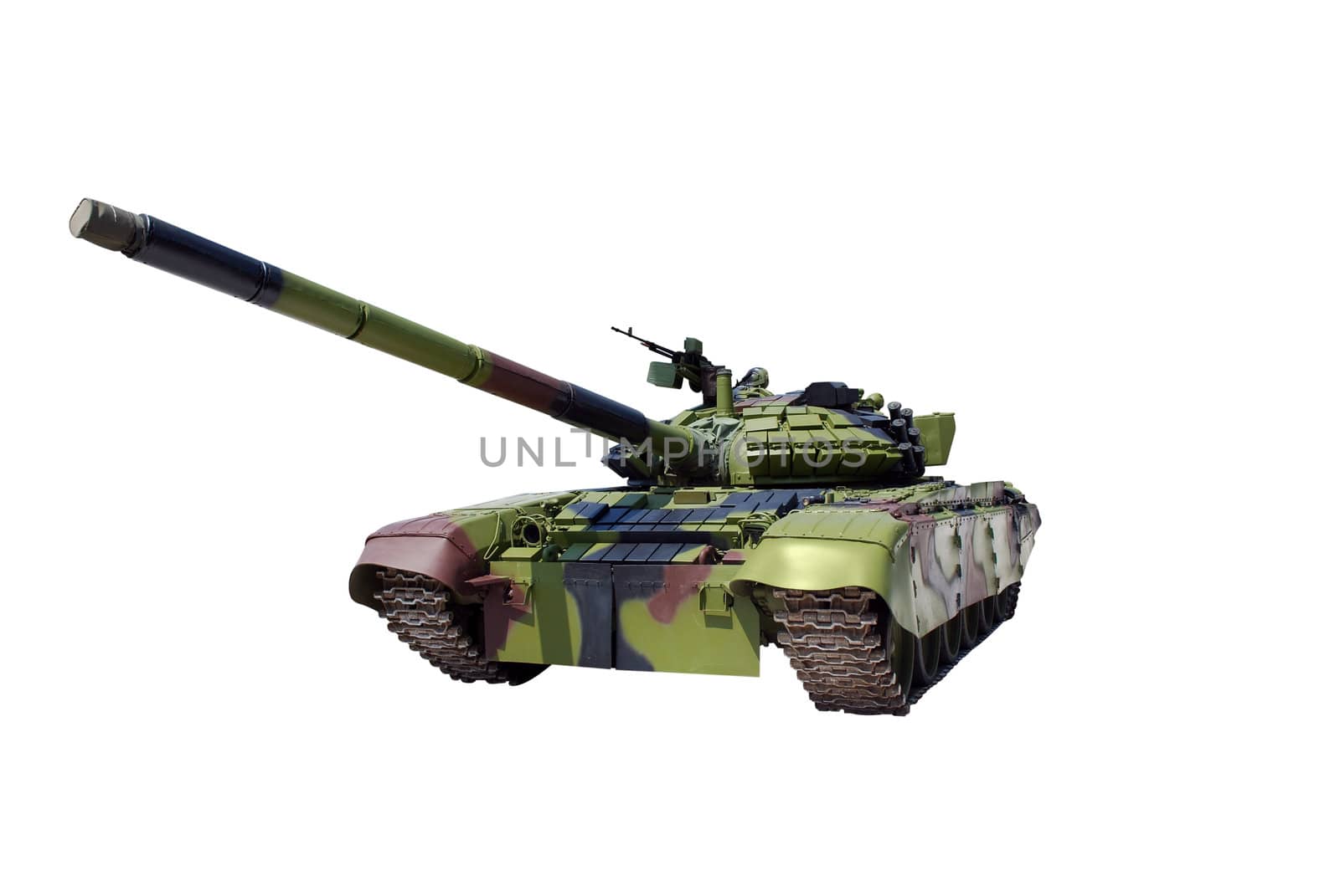 Front view of modern tank isolated on white