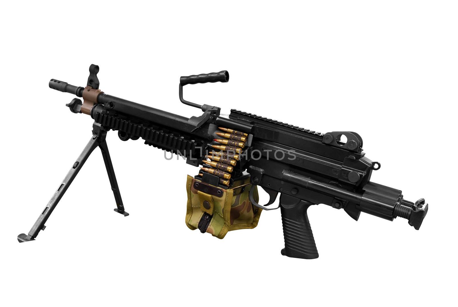 Machine-gun with cartridge belt isolated on white