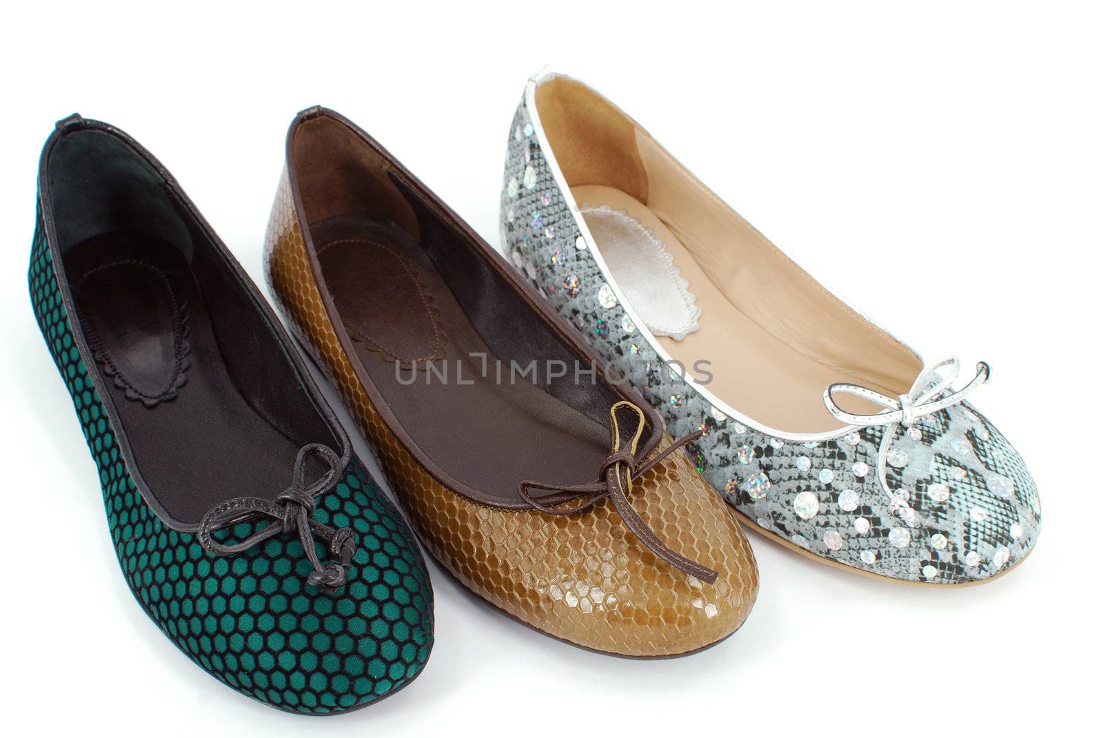 Lady ballet flat shoes on white