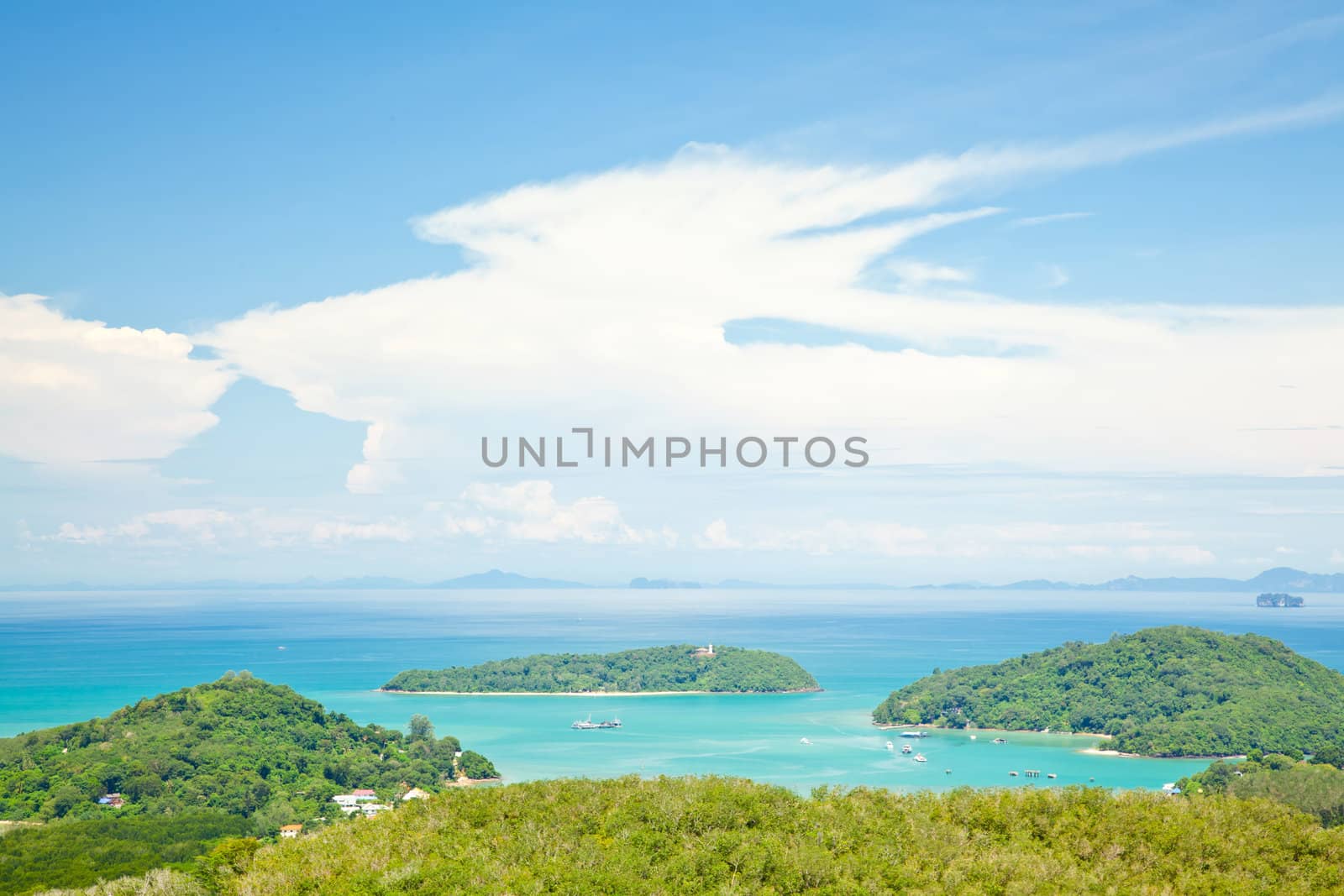 Aerial view landscape of Bay and tropical beach in Phuket Thailand 