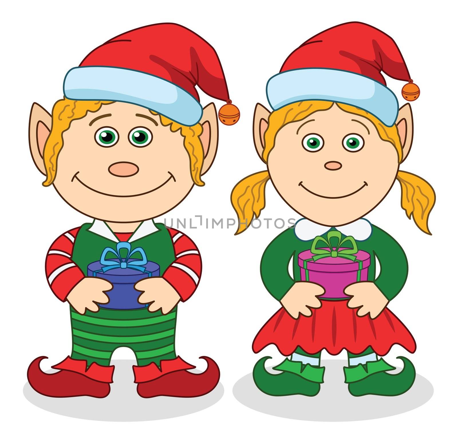 Christmas elves, boy and girl by alexcoolok