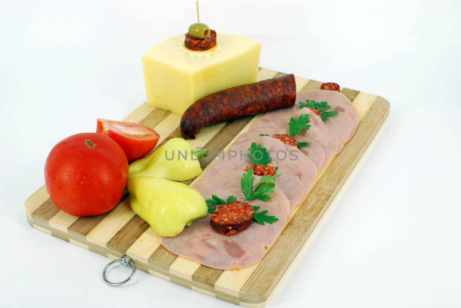 Breakfast with sausage salami cheese and vegetables