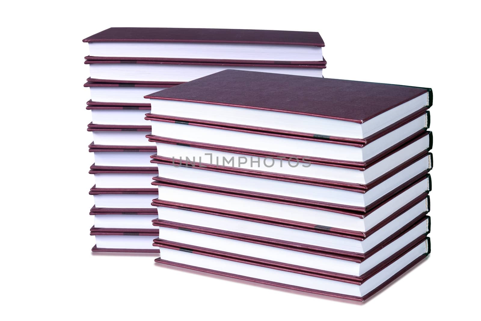 Books neatly stacked on a white background. Collage.     