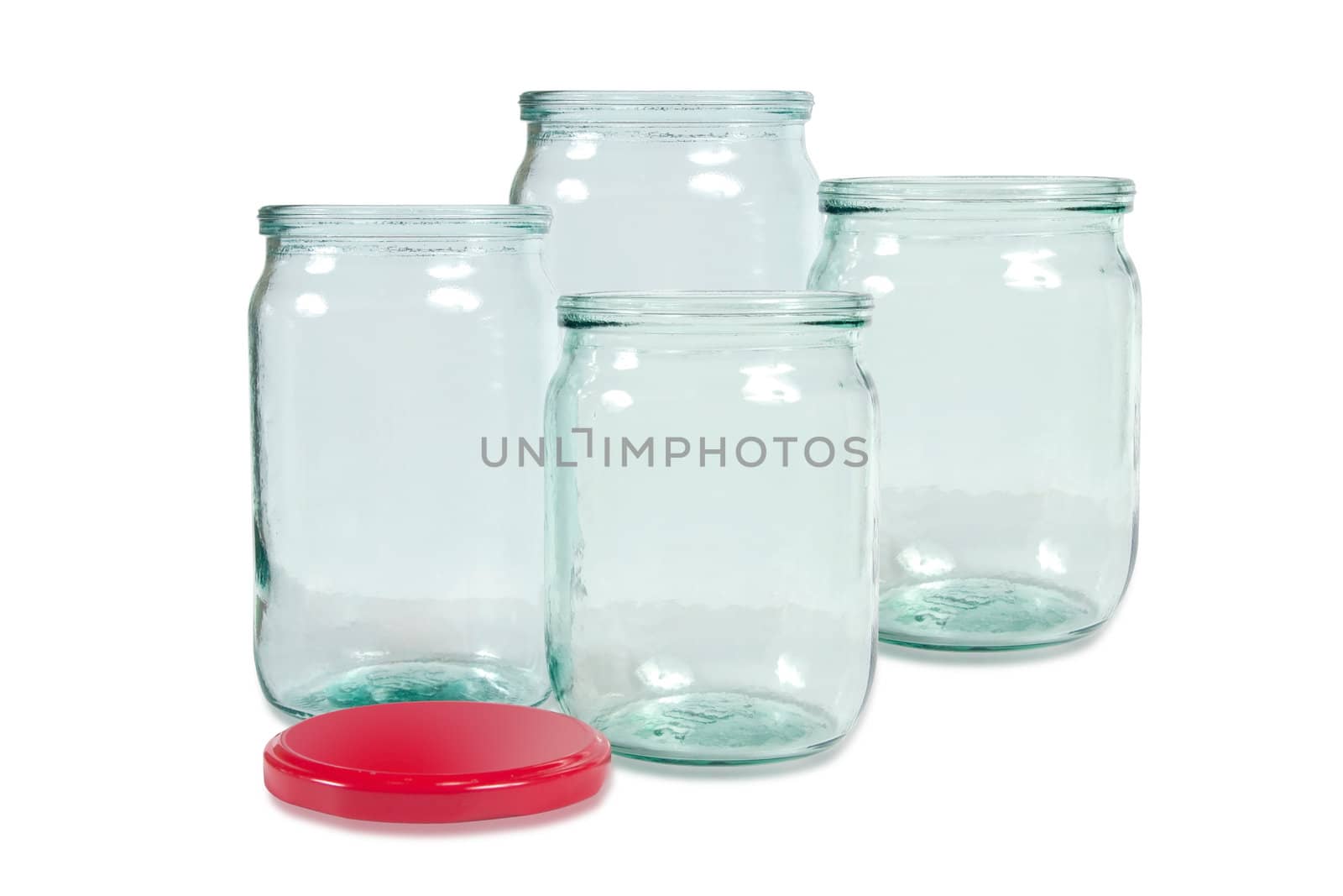 Glass jar isolated on white. Collage.