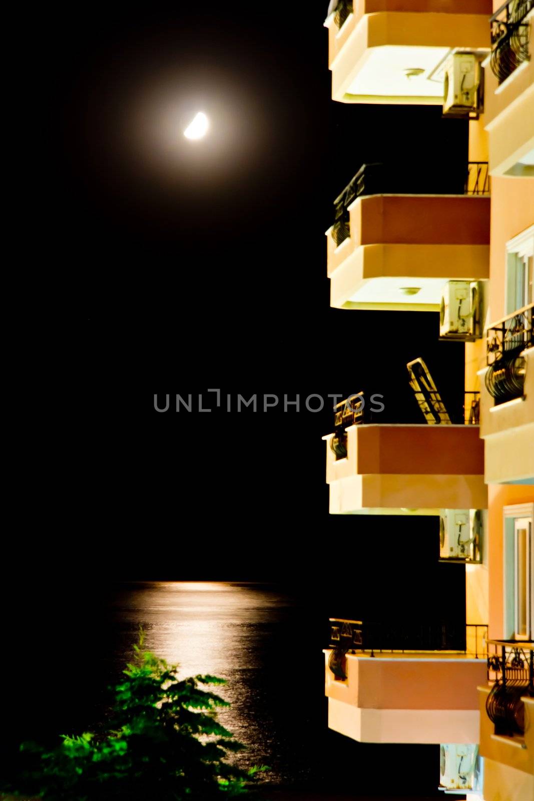 Night moonlight  near of apartment house