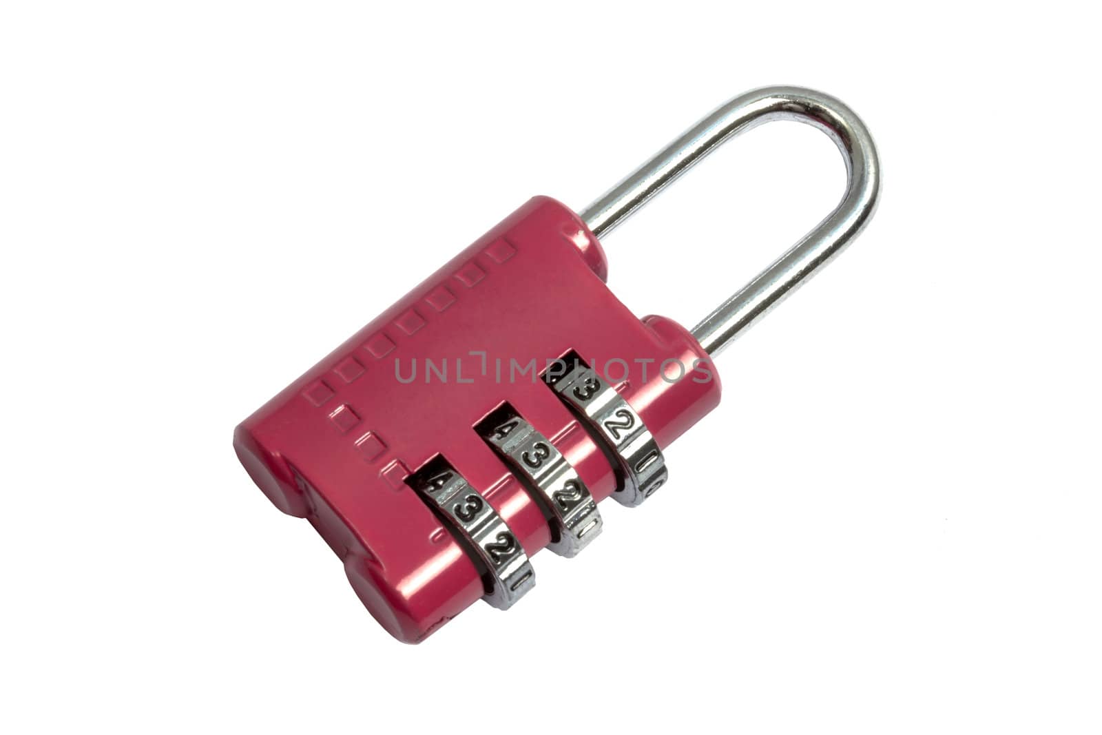 Red combination lock isolated on white background