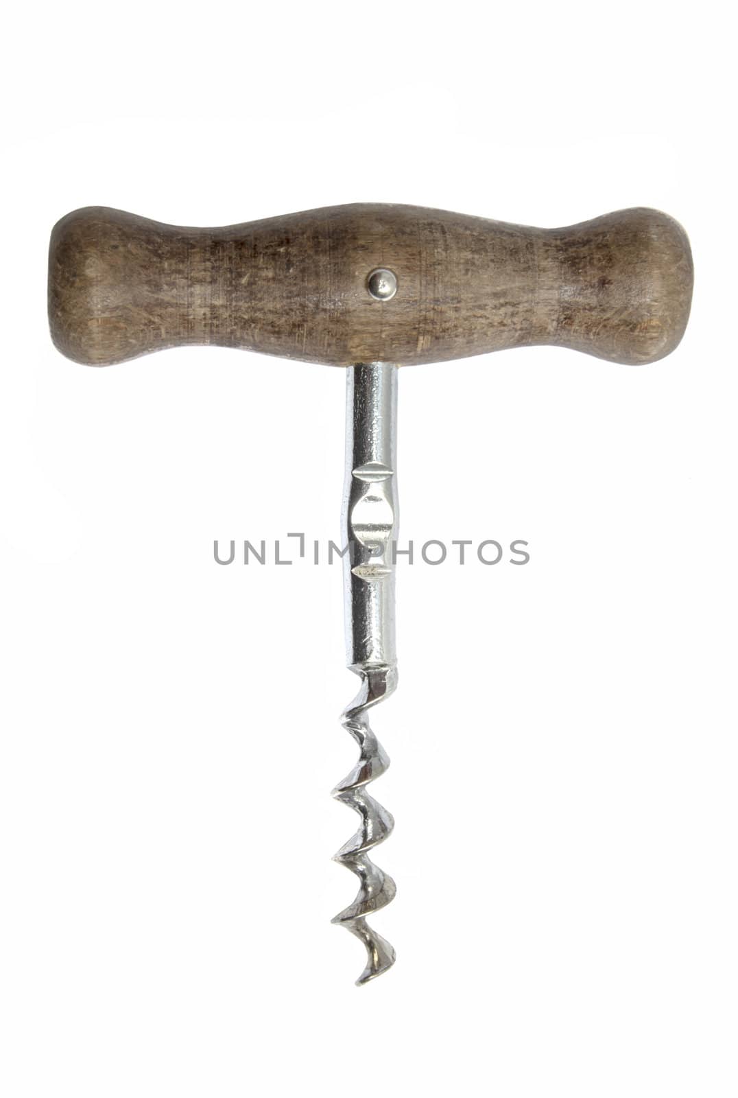 Old corkscrew isolated on white background 