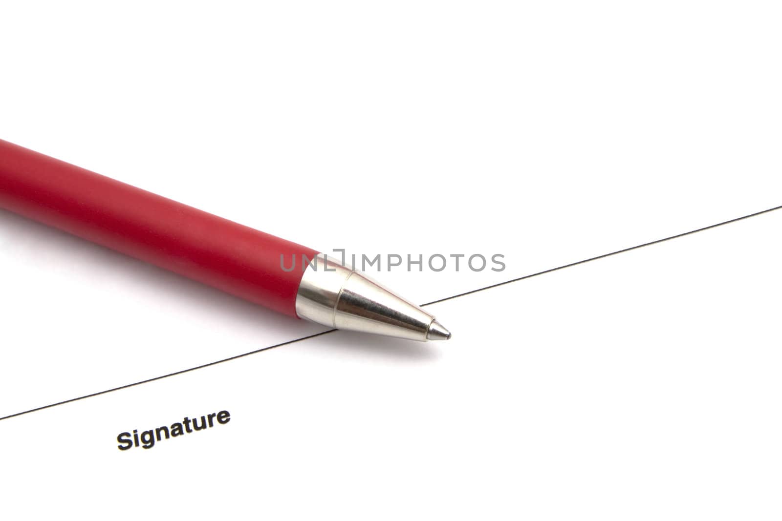 A pen isolated on a blank signature paper 