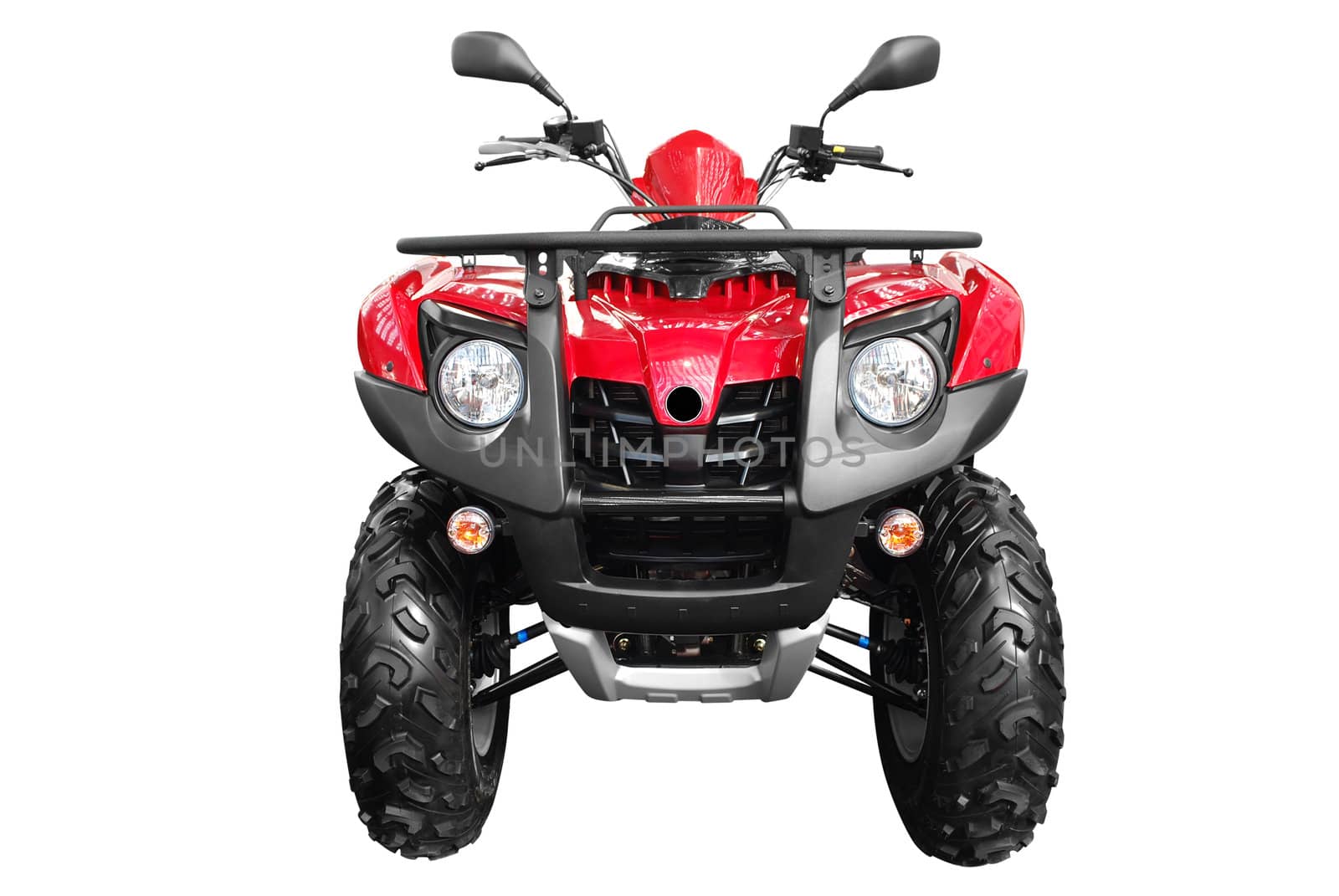 Front view of atv quad-bike isolated on white