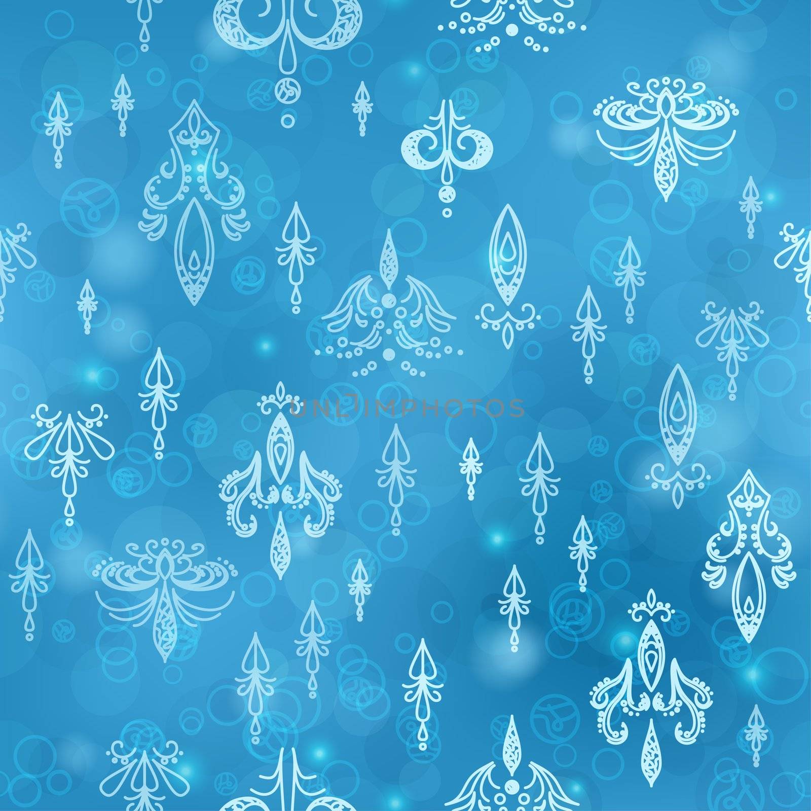 Abstract blue seamless background with graphic floral pattern