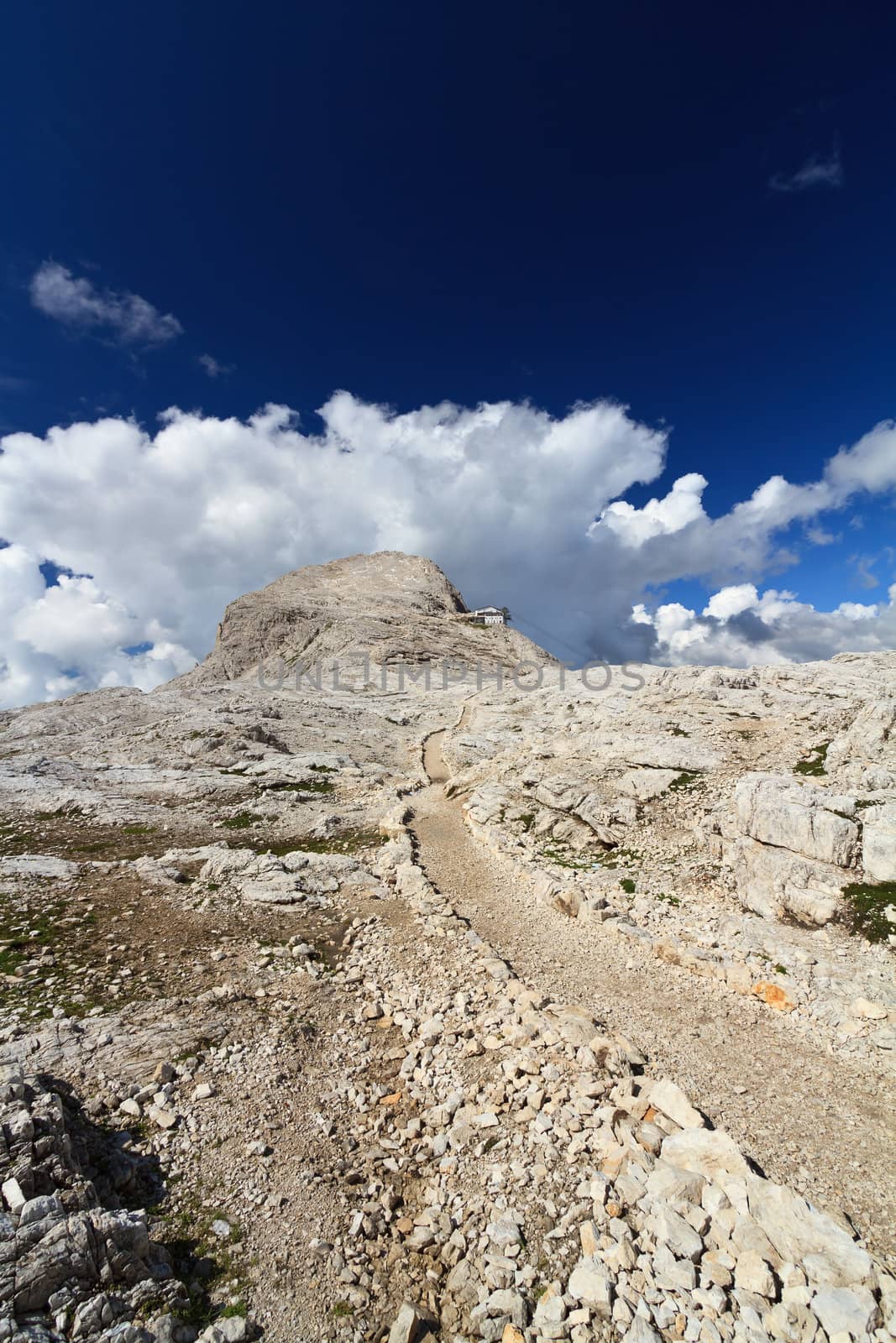 plateau in Pale di San Martino Dolomites and Rosetta peak, Trentino, Italy 