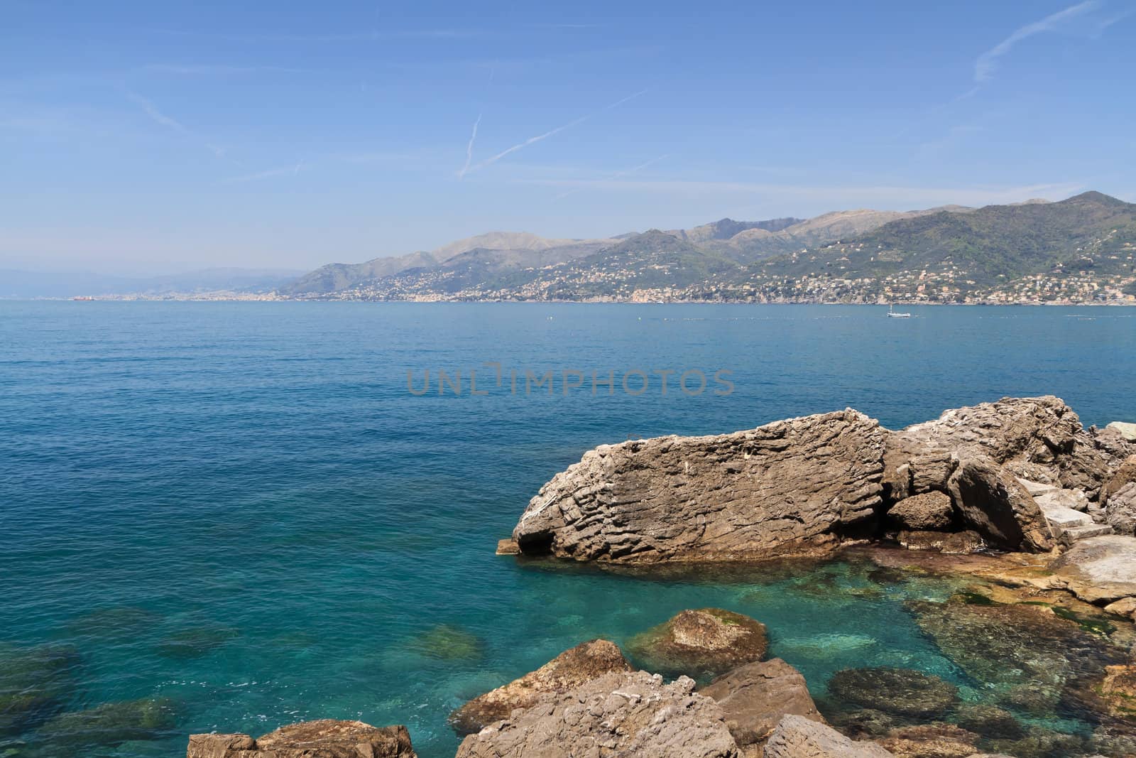 summer view of Paradiso gulf  from Punta Chiappa,  Liguria, Italy