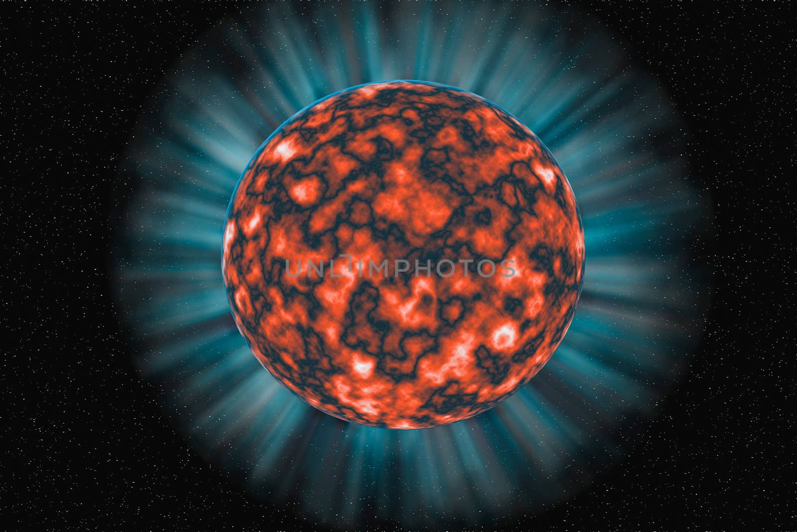 Unknown fiery planet on a dark  background in space