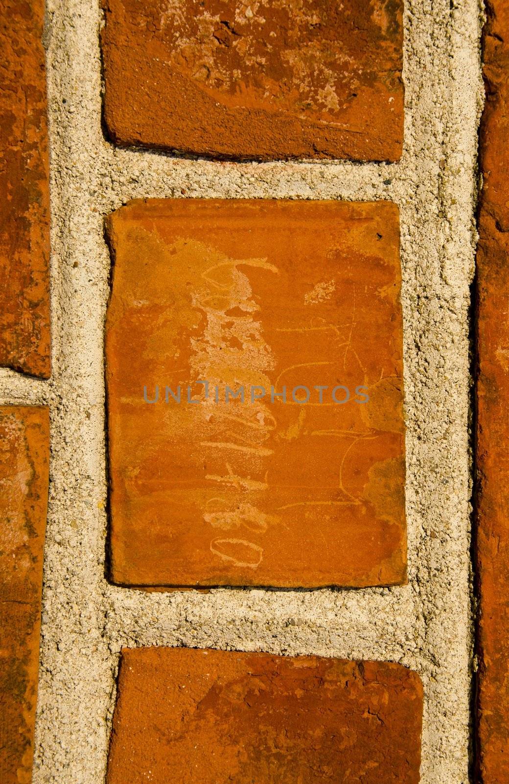 Closeup of wall made of bricks background fragment by sauletas