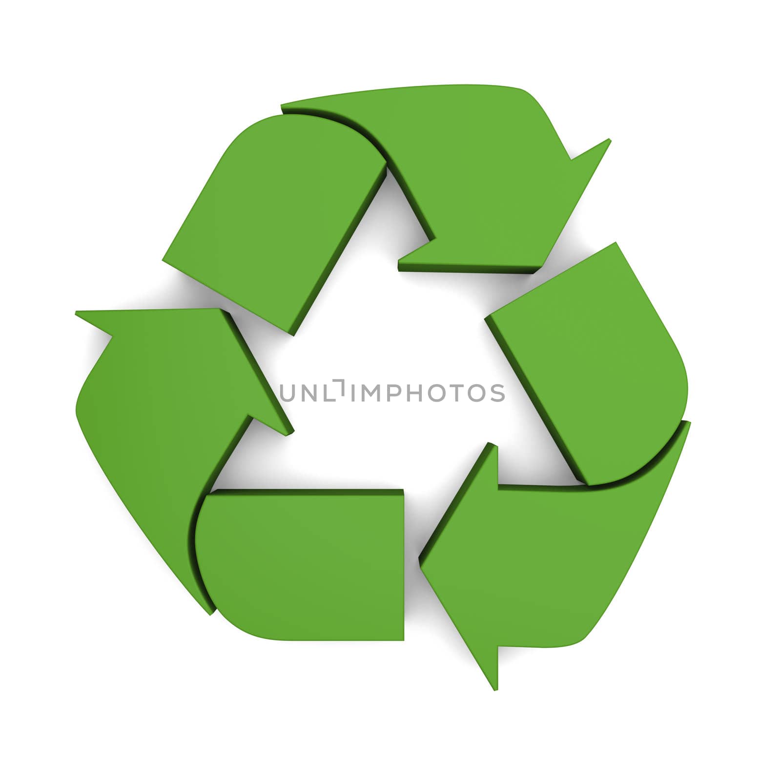 Green recycling sign in three dimensional shape isolated on white background