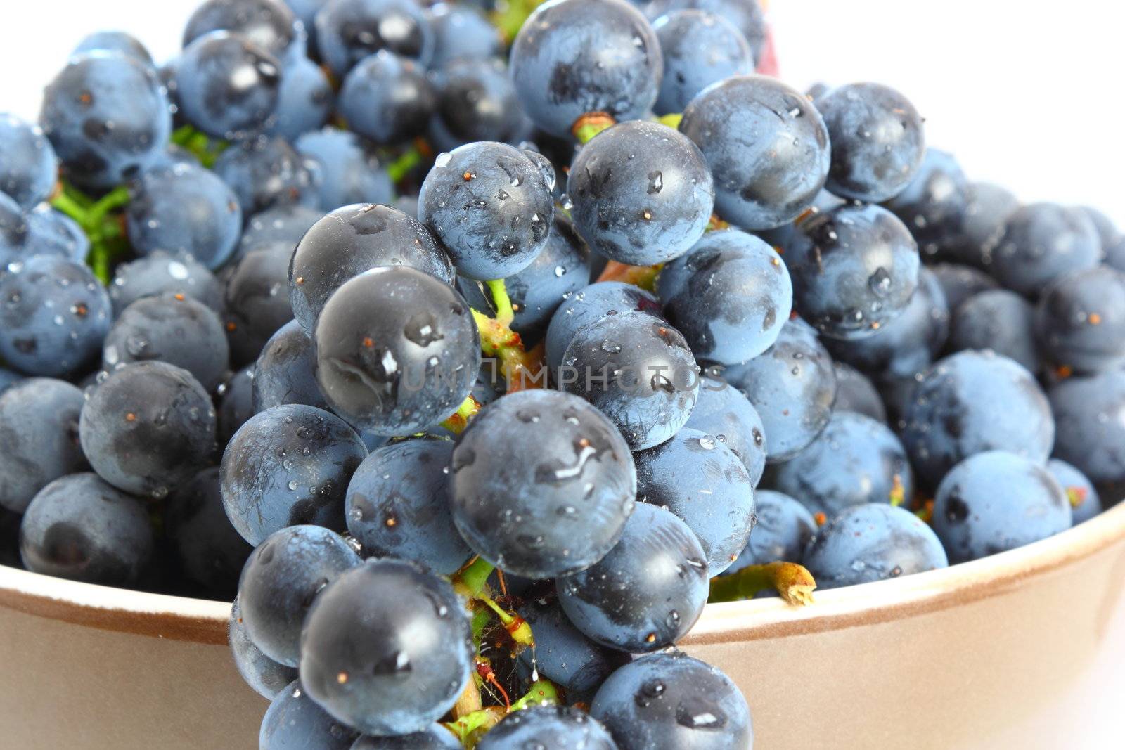 bunch of red grapes in a bowl over white