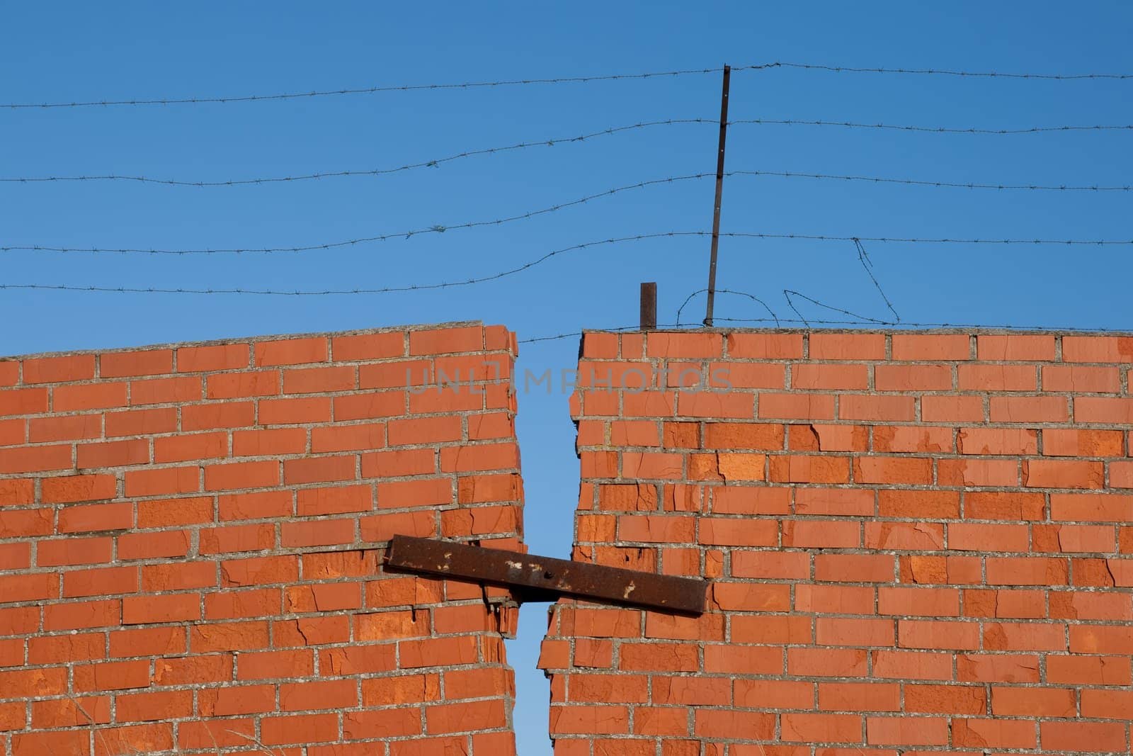 Red broken brick wall 