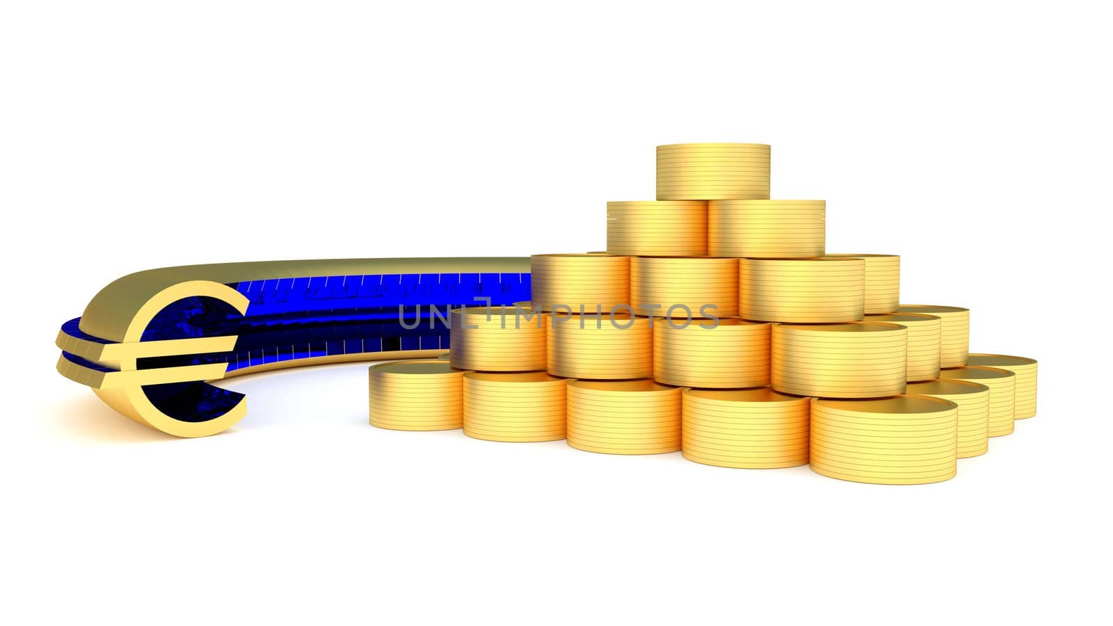 golden pyramid of coin and euro symbol