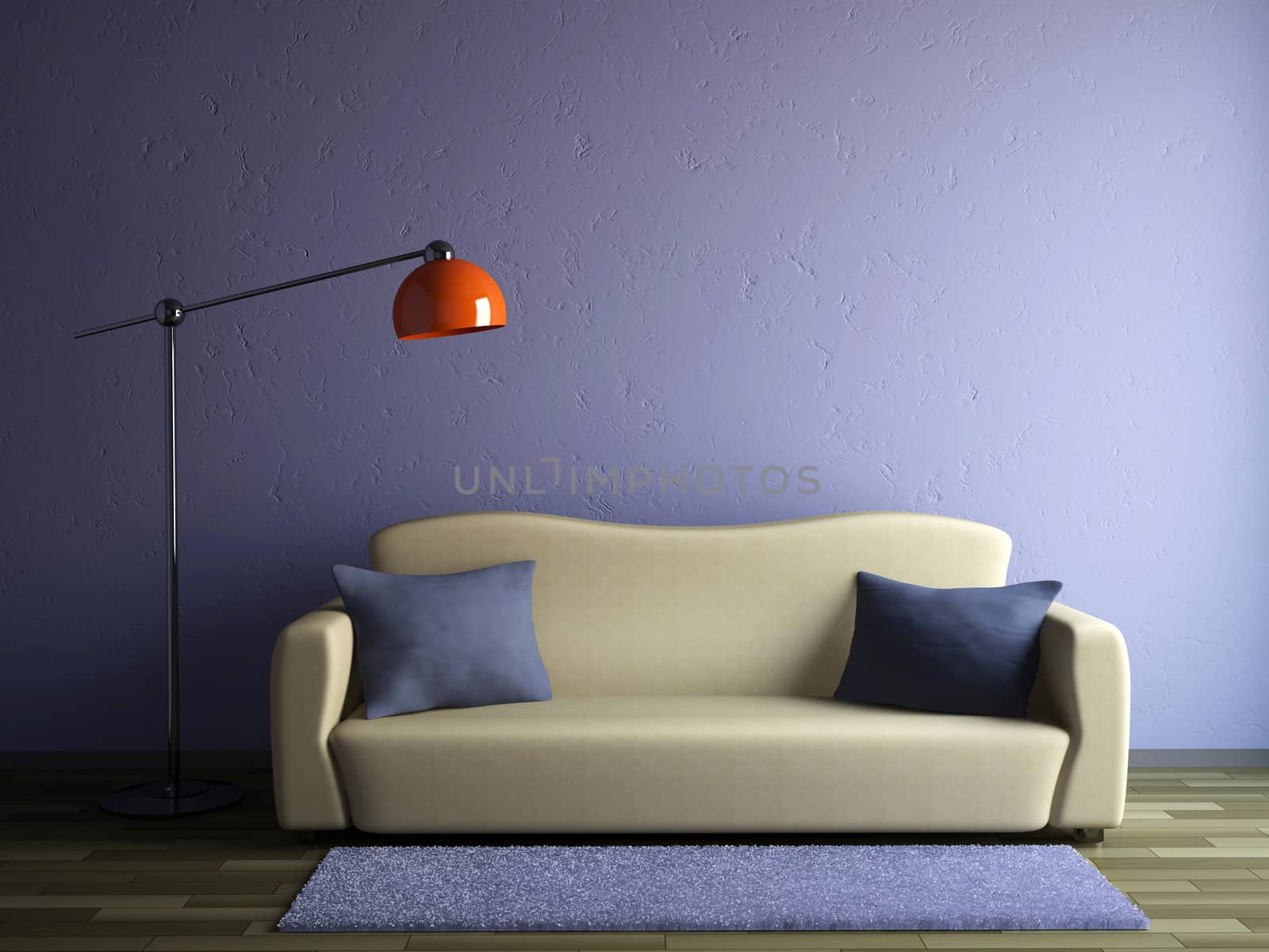 The sofa and the lamp near a wall