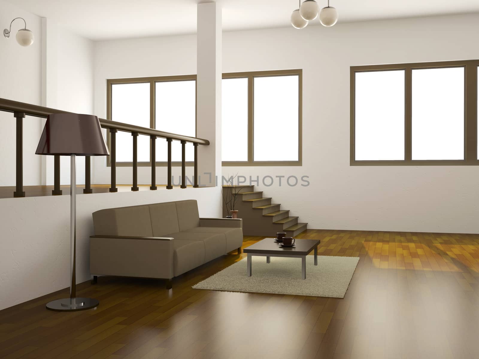 The room interior with sofa and a table 