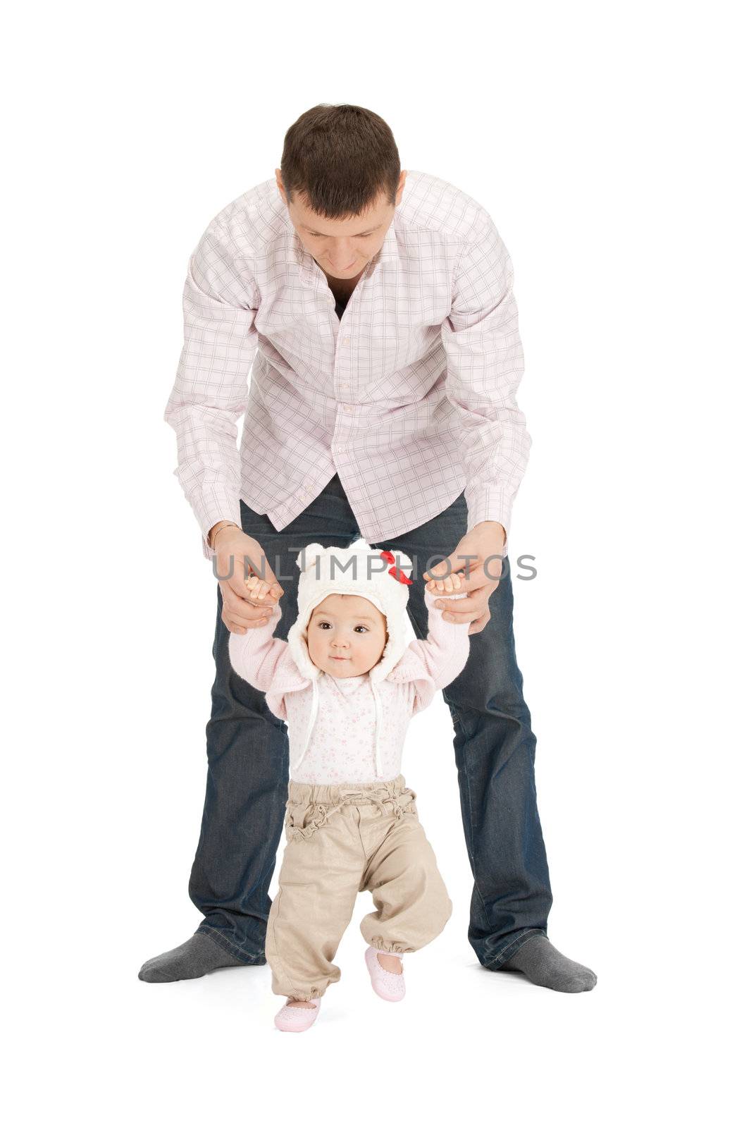 baby making first steps with father help by dolgachov